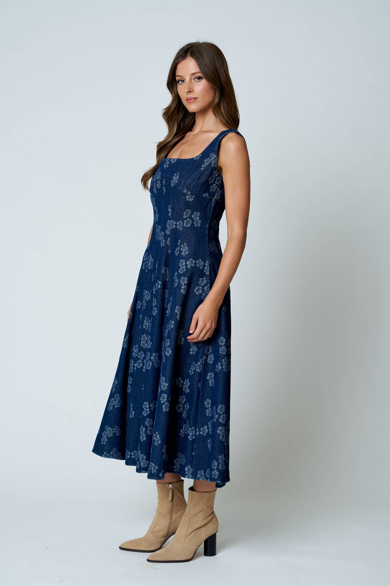 Abigail Floral Denim Midi Dress