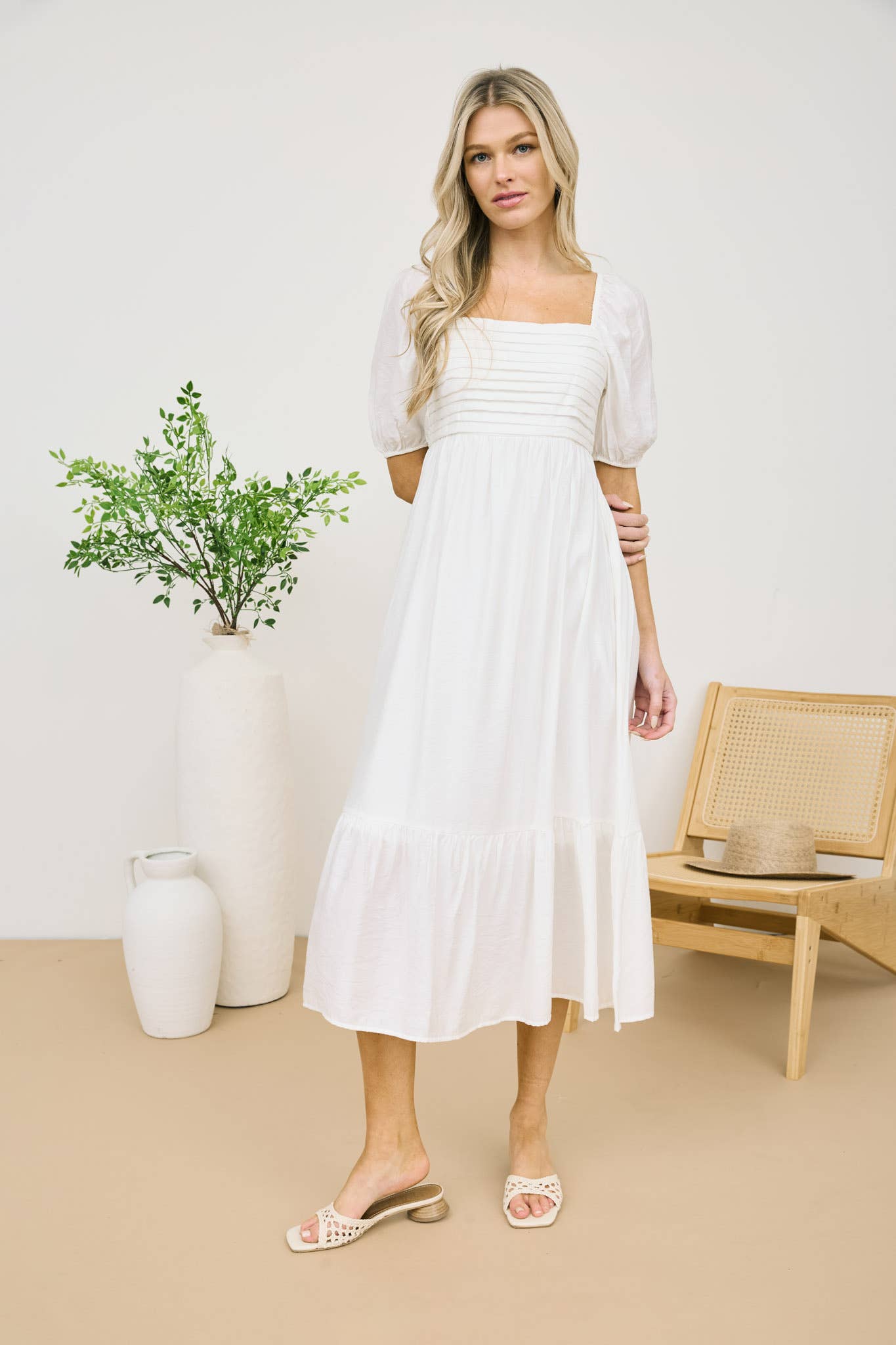 CHLOE PUFF SLEEVE MIDI DRESS