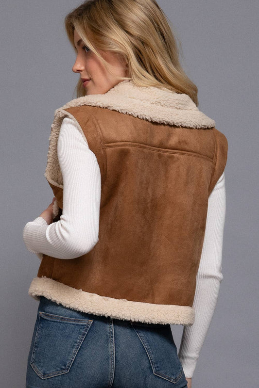 Faux Suede Inner Fur Zip Up Vest