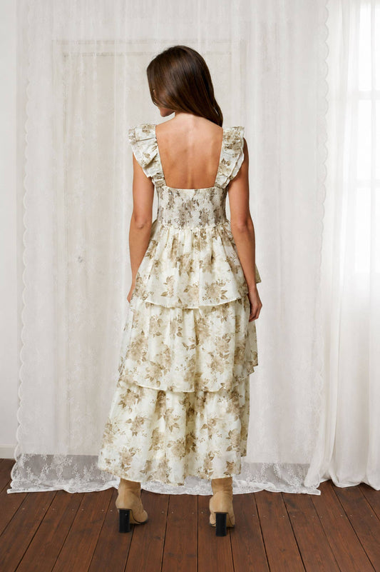 Tatum Floral Print Ruffle Midi Dress