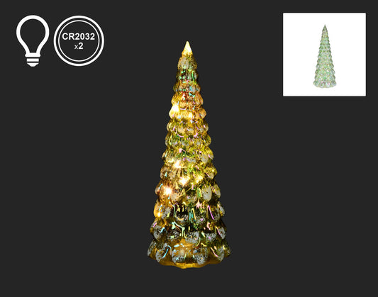 9.5" Green Glass Christmas Tree w/LED Lights