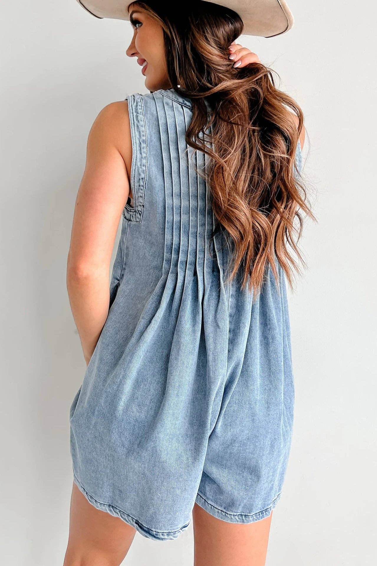 V-Neck Sleeveless Denim Romper