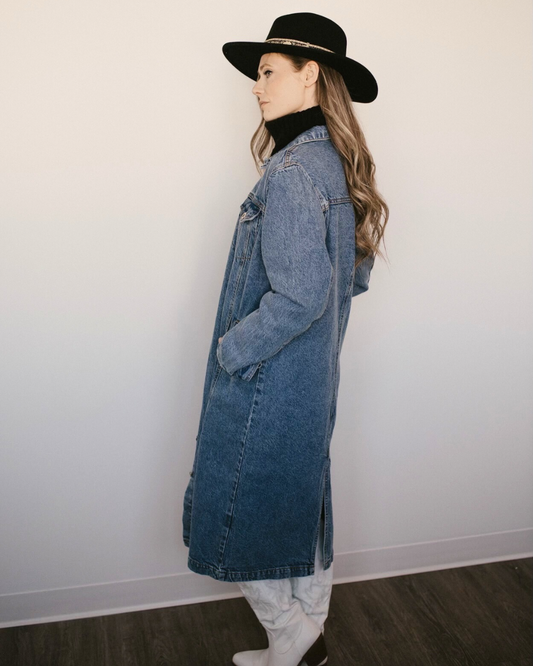 Long Trench Coat Denim Jean Jacket