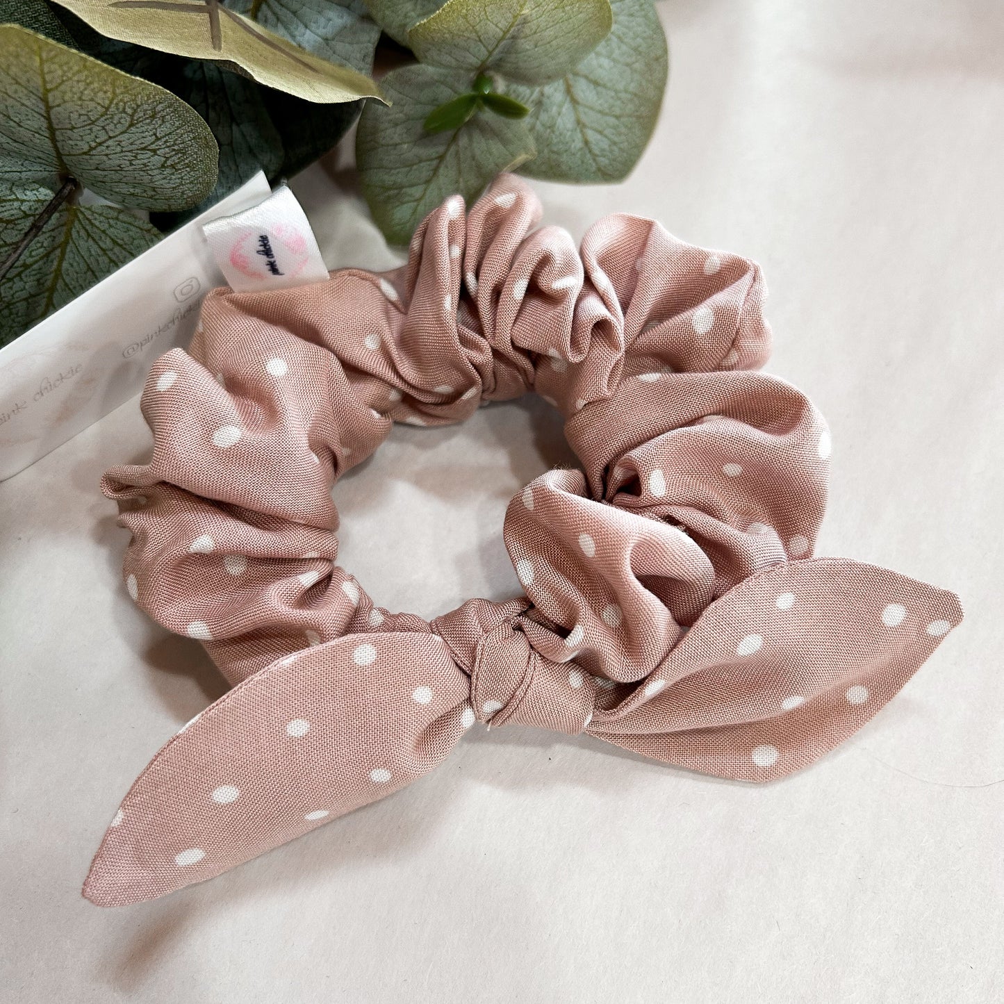 Pink Polka Dot Scrunchie with Bow