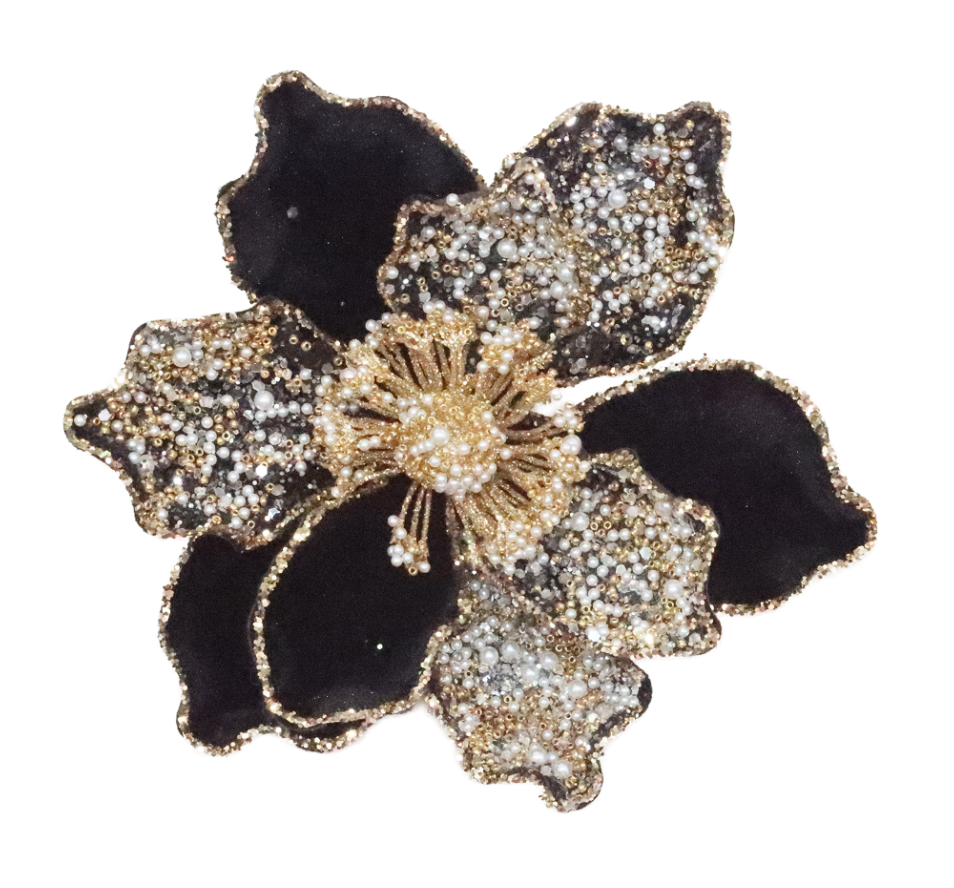 Black and Gold Magnolia Clip with Beading Detail