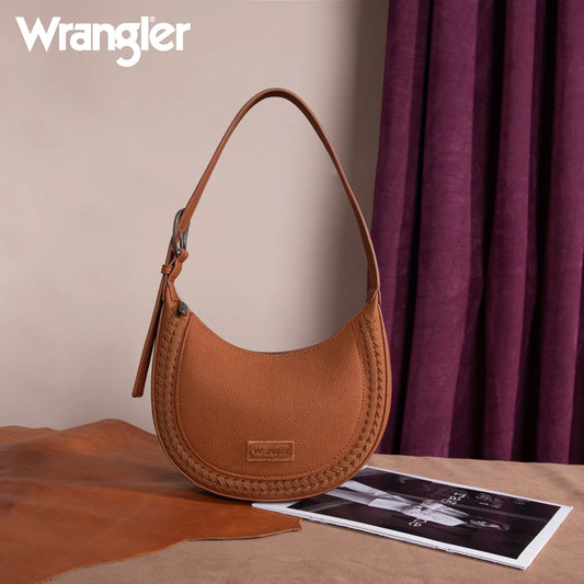 Wrangler Whipstitch Crescent Crossbody in Brown