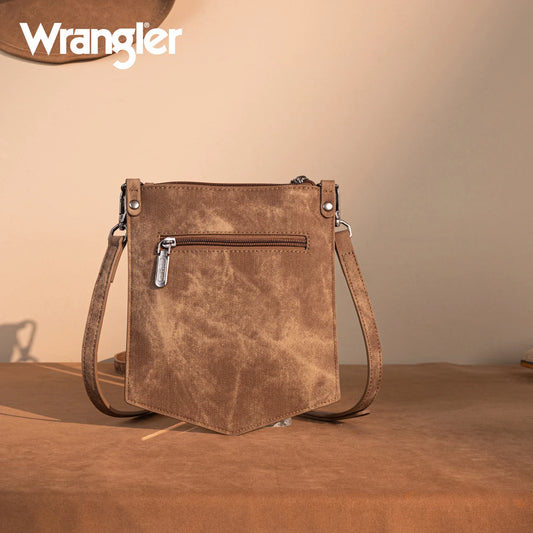 Wrangler "W" Stitch Water Repellent Denim Pocket Crossbody in Brown
