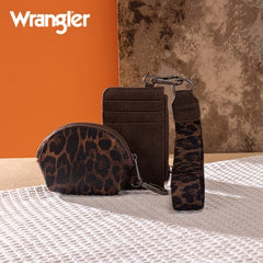 Wrangler Leopard Print Dual Pouch Wristlet -Coffee