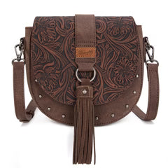Wrangler Western Tooled Saddle Bag Crossbody in Coffee