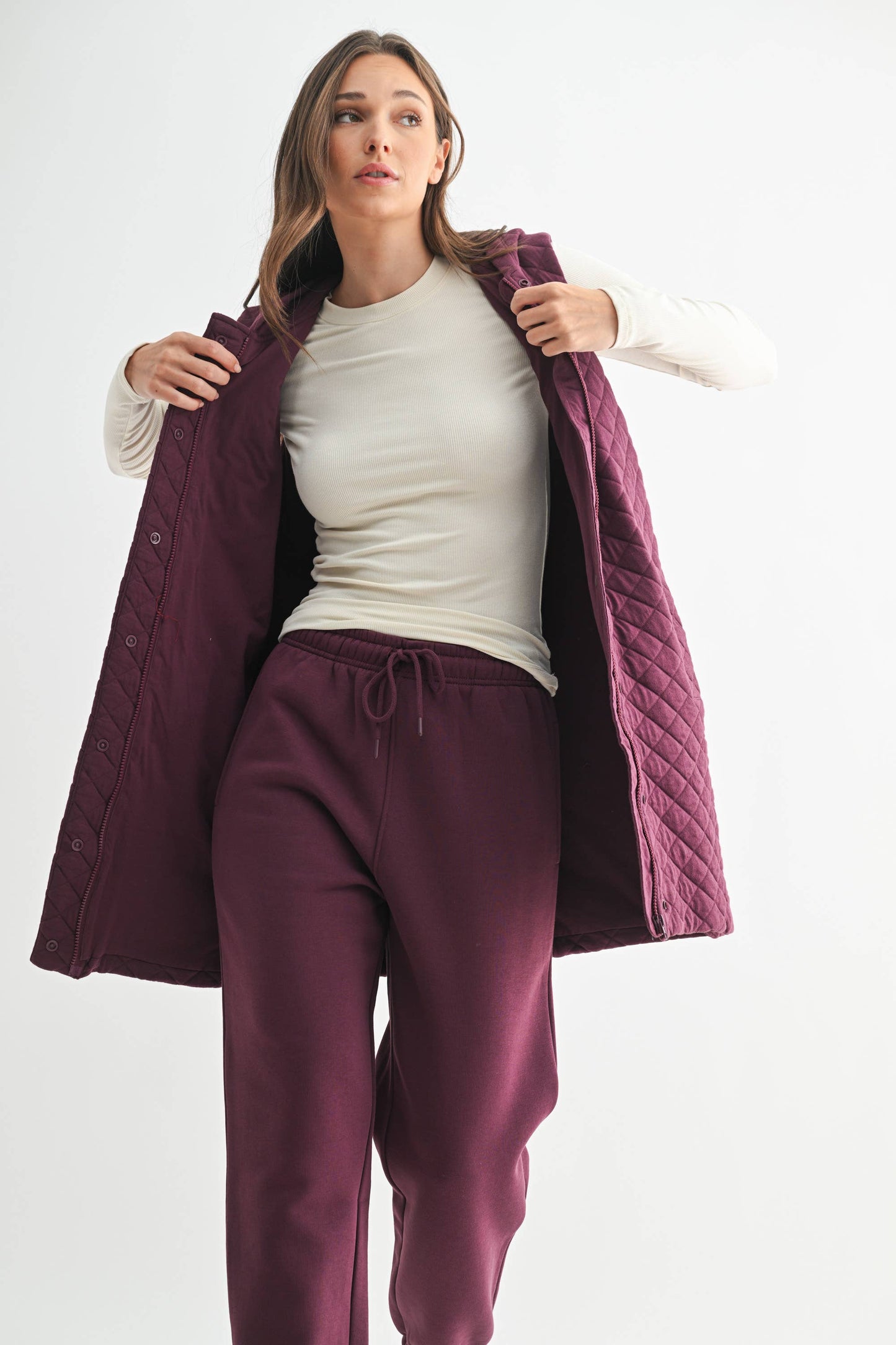 Plum Longline Quilted Cotton Blend Vest