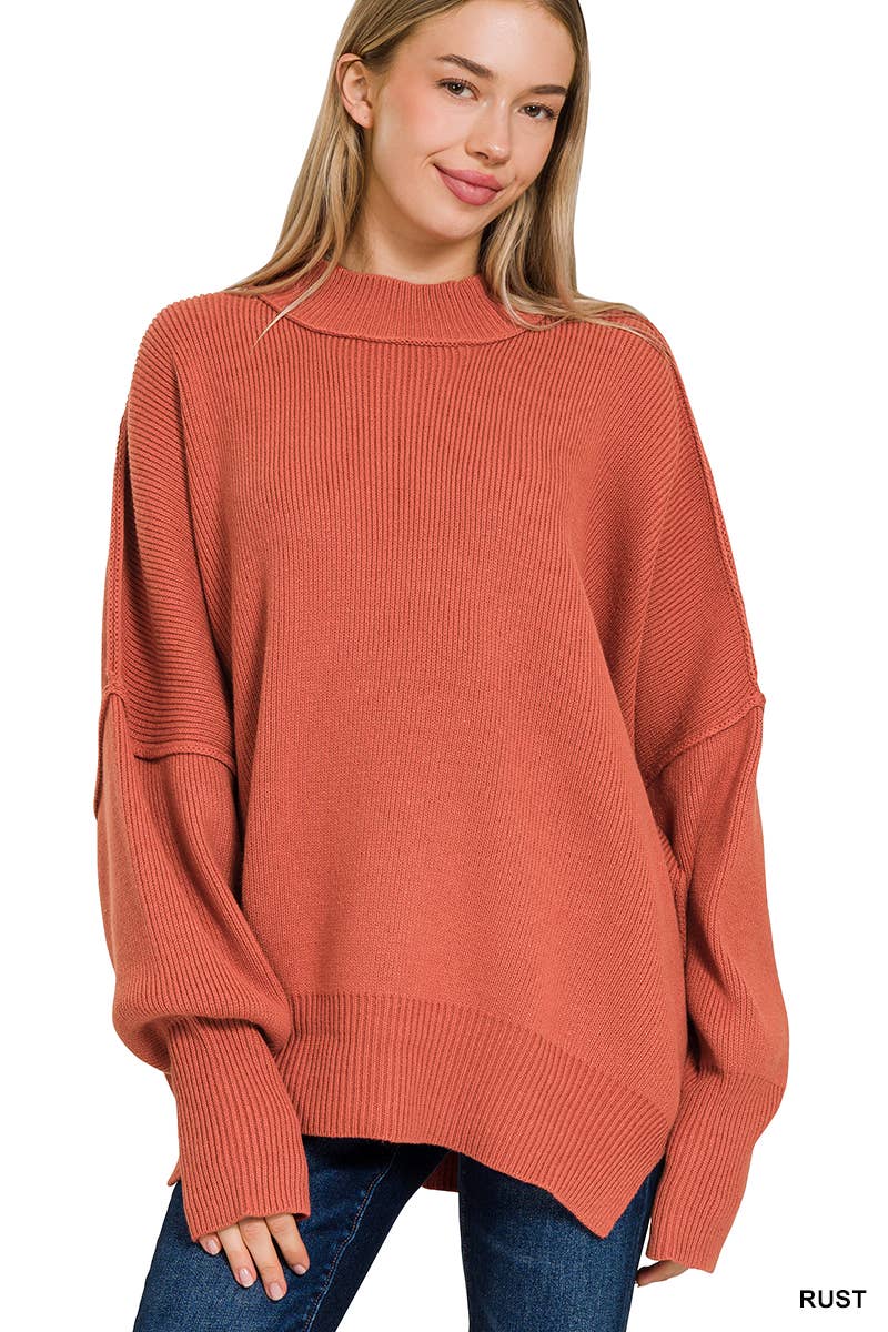 Rust Side Slit Oversized Sweater