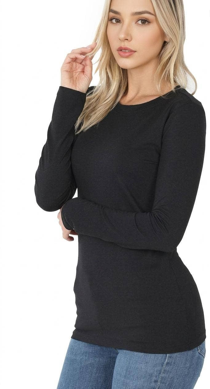 Black Microfiber Long Sleeve Basic Tee