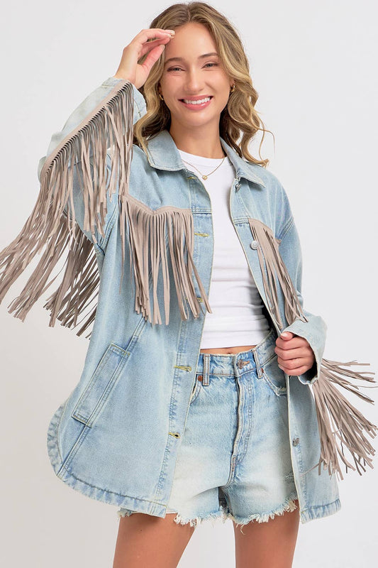 WESTERN VINTAGE FRINGE DENIM JACKET