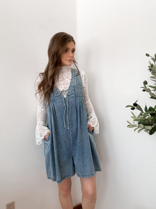 V-Neck Sleeveless Denim Romper