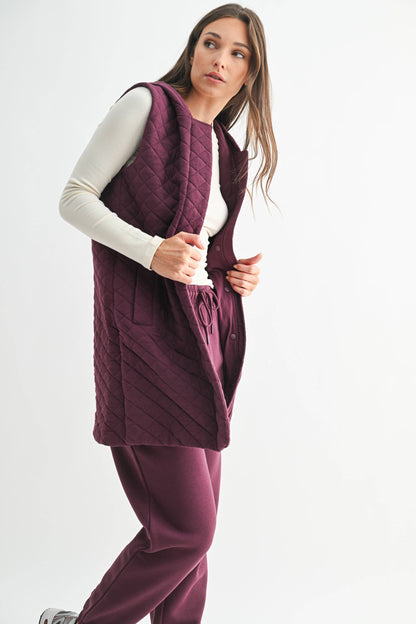 Plum Longline Quilted Cotton Blend Vest