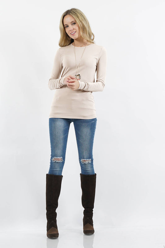 Sand Microfiber Long Sleeve Round Neck