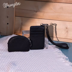 Wrangler Embroidered Dual Pouch Wristlet in Black