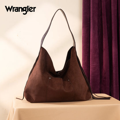 Wrangler Fringe Floral Tooled Hobo Bag in Coffee