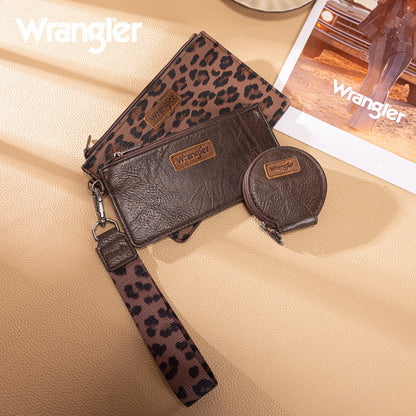 Wrangler Leopard Print Dual Pouch Wristlet with Zipper Round Case in Coffee