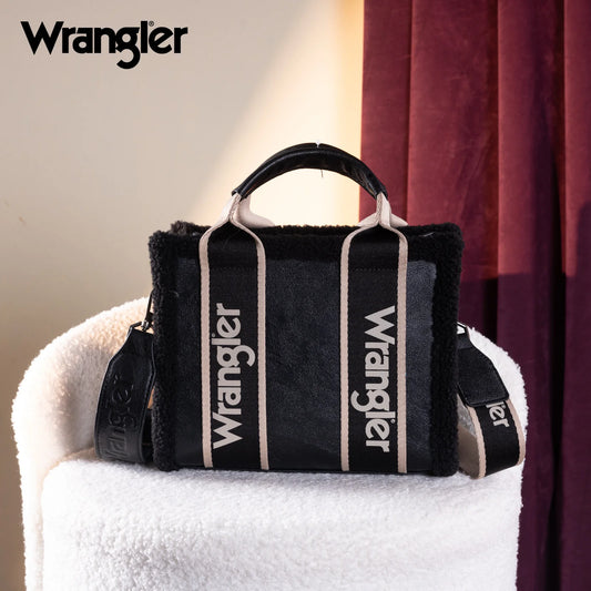 Wrangler Sherpa Small Canvas Tote/Crossbody in Black