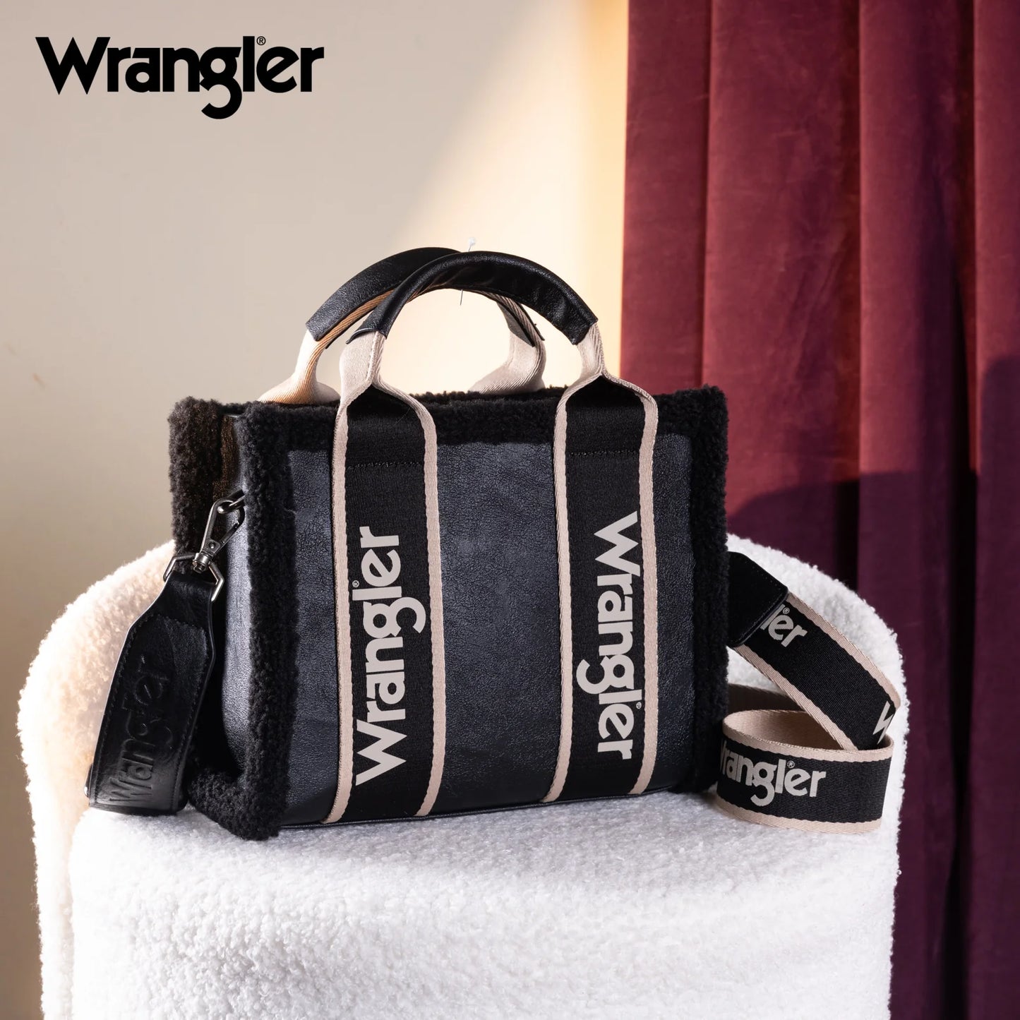Wrangler Sherpa Small Canvas Tote/Crossbody in Black