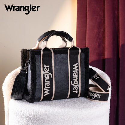 Wrangler Sherpa Small Canvas Tote/Crossbody in Black