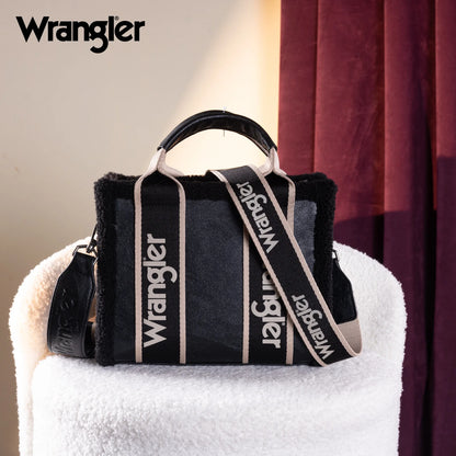 Wrangler Sherpa Small Canvas Tote/Crossbody in Black