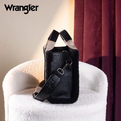 Wrangler Sherpa Small Canvas Tote/Crossbody in Black