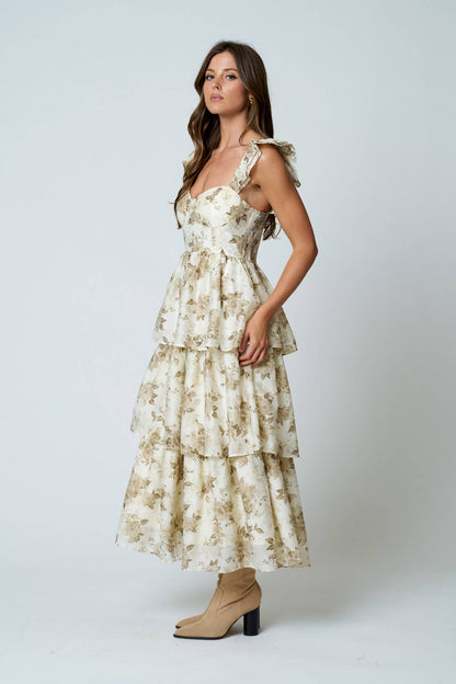Tatum Floral Print Ruffle Midi Dress
