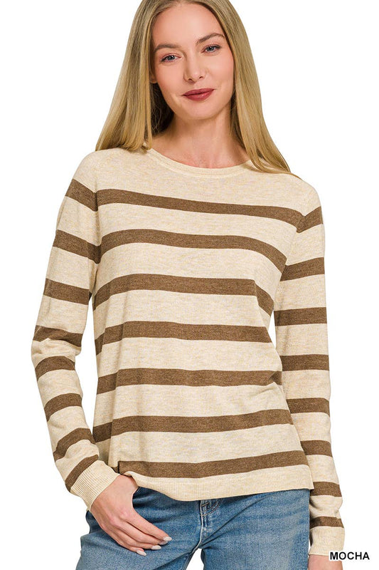 Lightweight Striped Round Neck Sweater