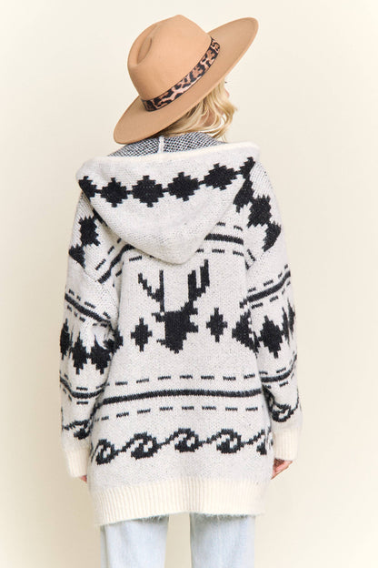 Aztec Hooded Knit Zip Up Cardigan