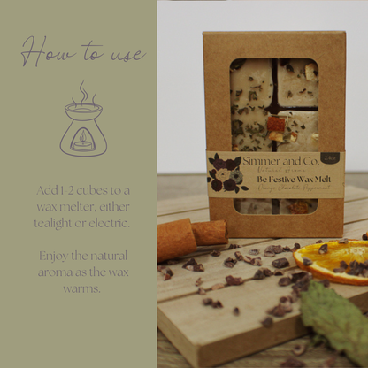 Be Festive Simmer Melt, Natural Peppermint Cocoa Botanical Wax Cubes