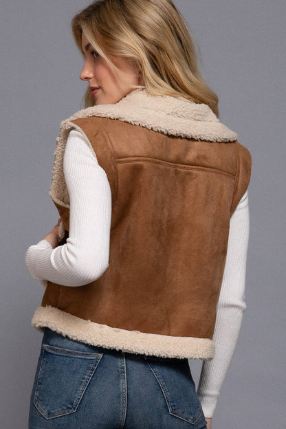 Faux Suede Inner Fur Zip Up Vest