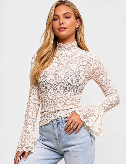 White Lace Blouse Layering Top