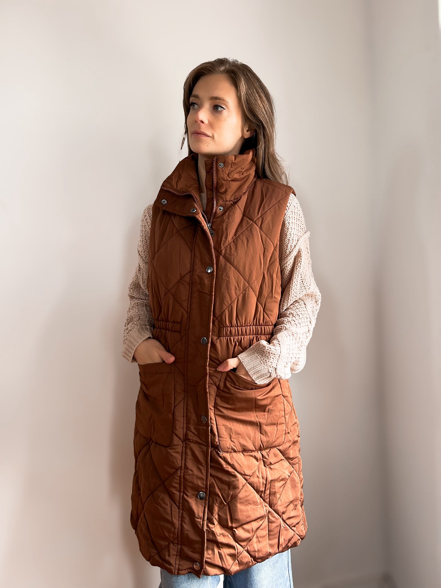 Espresso Long Puffer Vest