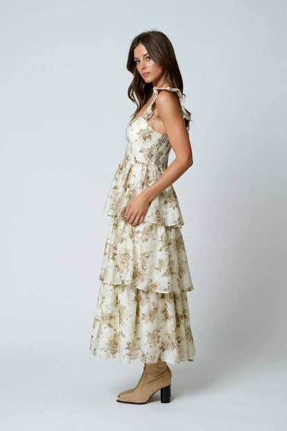 Tatum Floral Print Ruffle Midi Dress