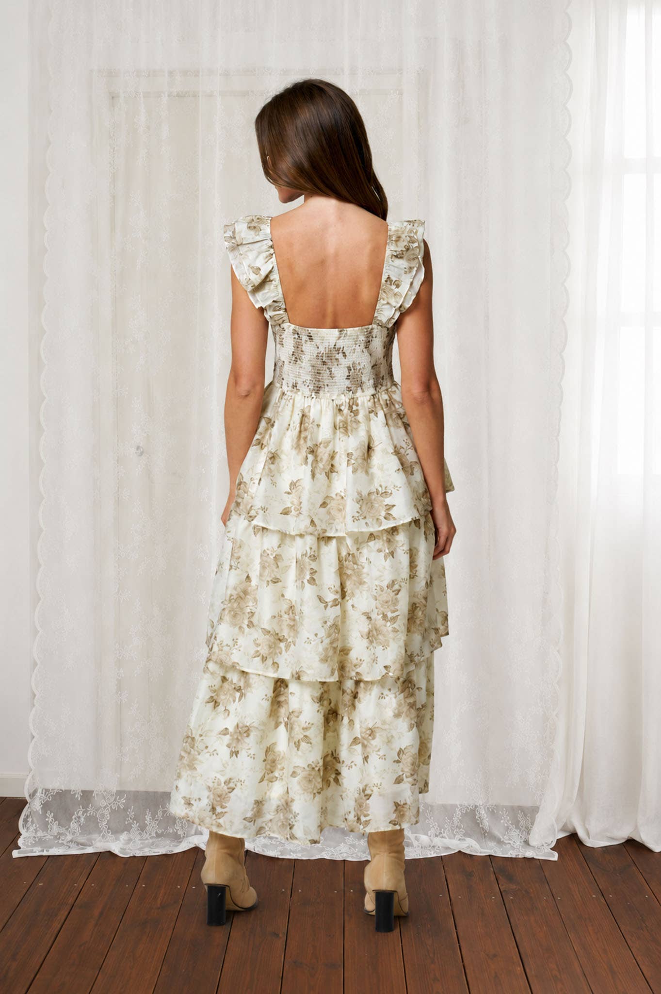 Tatum Floral Print Ruffle Midi Dress