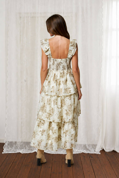 Tatum Floral Print Ruffle Midi Dress