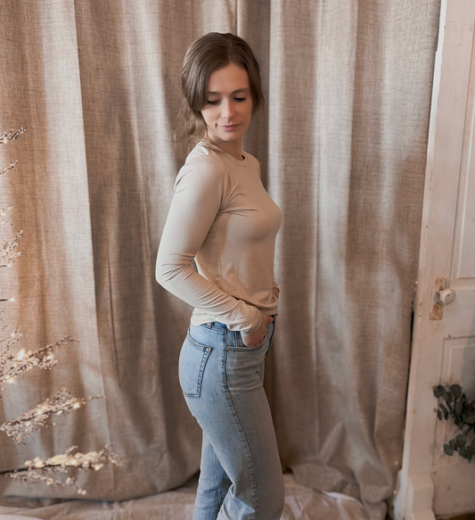 Sand Microfiber Long Sleeve Round Neck