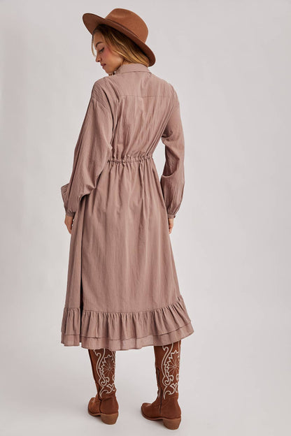 RUFFLED MIDI OPEN DUSTER OR SHIRT DRESS