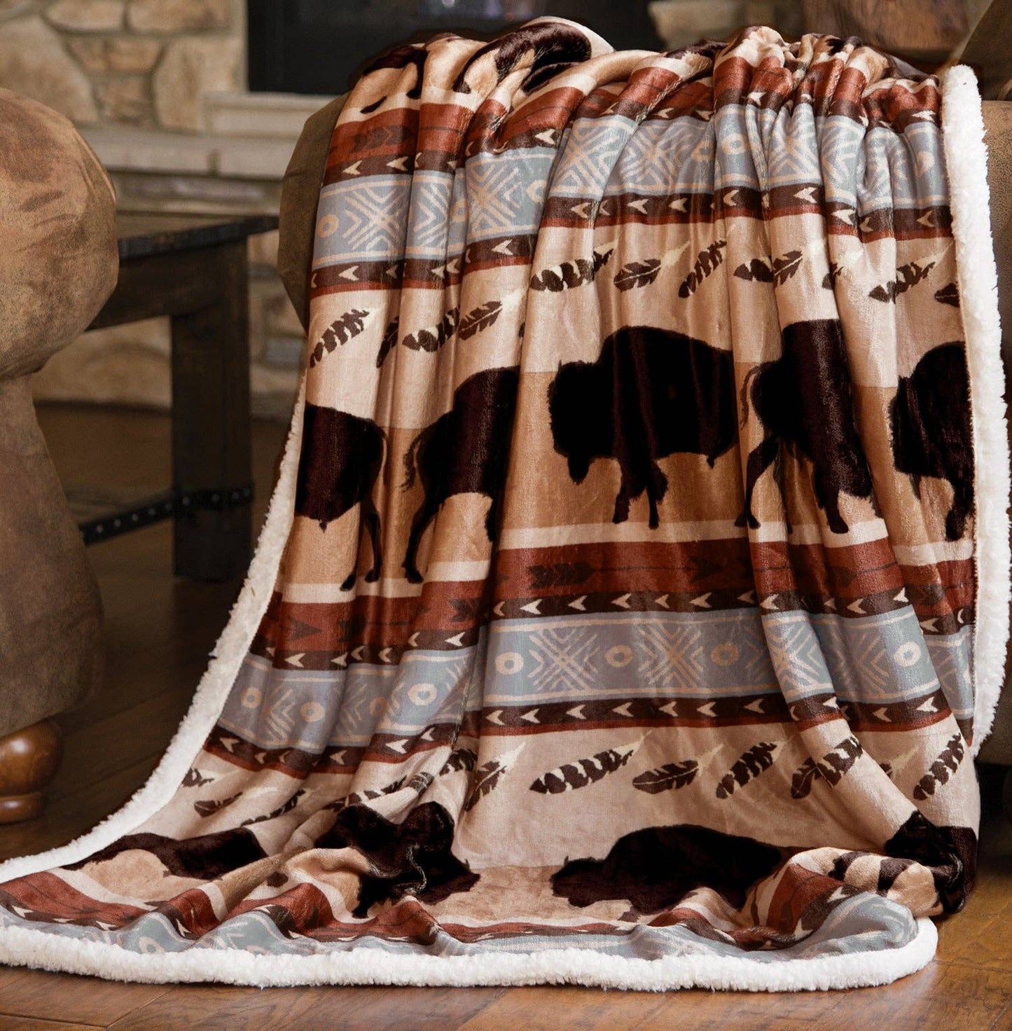 Wrangler® Buffalo Southwestern Plush Sherpa Throw