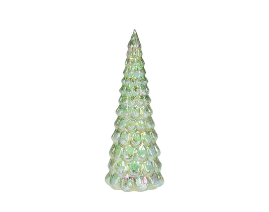 9.5" Green Glass Christmas Tree w/LED Lights