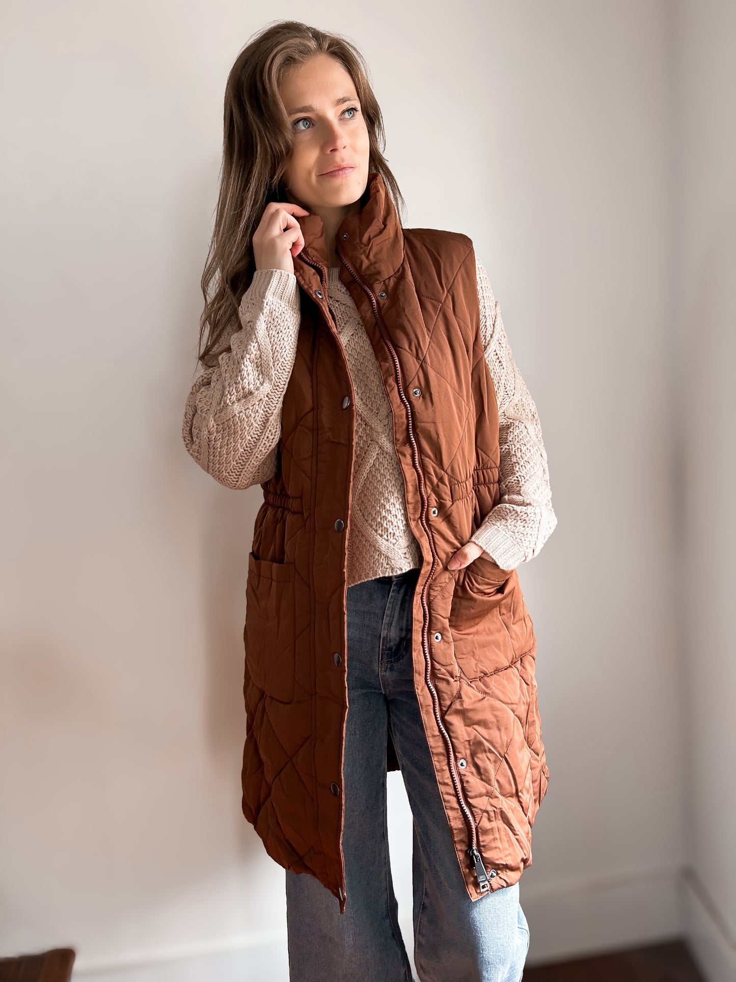 Espresso Long Puffer Vest
