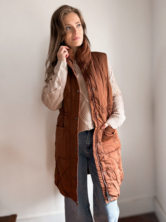 Espresso Long Puffer Vest