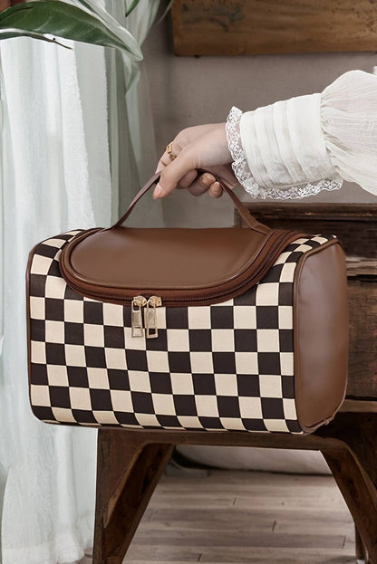 Checkered Zipper Makeup Bag