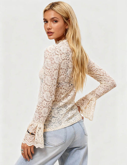 White Lace Blouse Layering Top