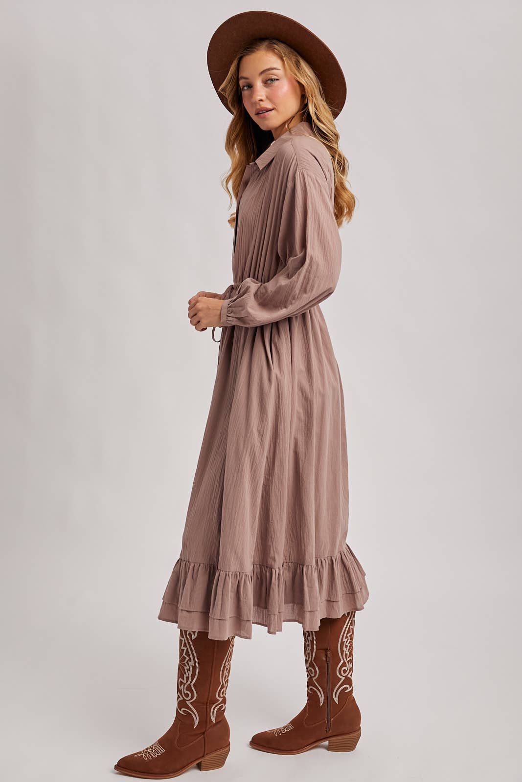 RUFFLED MIDI OPEN DUSTER OR SHIRT DRESS
