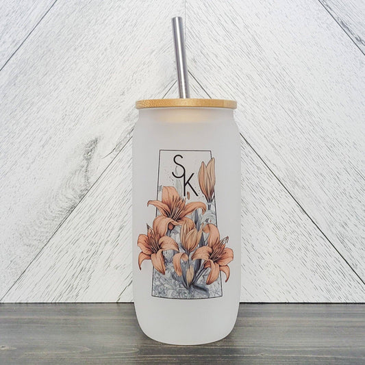 Lily Province Frosted Glass Can & Bamboo Lid | Saskatchewan