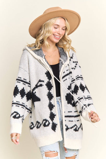 Aztec Hooded Knit Zip Up Cardigan