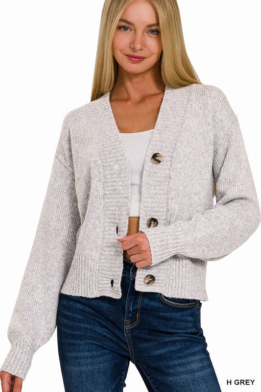 Grey Button Front Sweater Cardigan